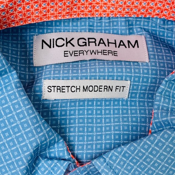 Nick Graham Men's Shirt S Printed Performance Stretch Short Sleeve Shirt Blue S - Picture 7 of 11